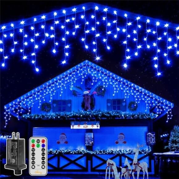 Icicle Lights for Outside 396LED 32FT, Blue Christmas Light with Remote 8Modes